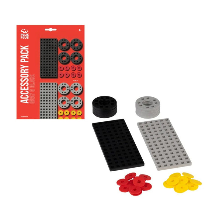 Toy accessory pack with building blocks and parts on a white background