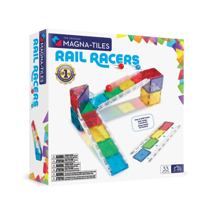 Magna-Tiles Rail Racers toy set packaging on a white background