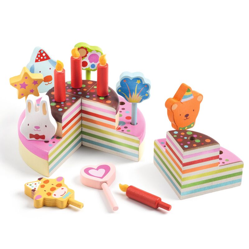 Djeco - Wooden Happy Birthday Cake & Candles Set (16pc)