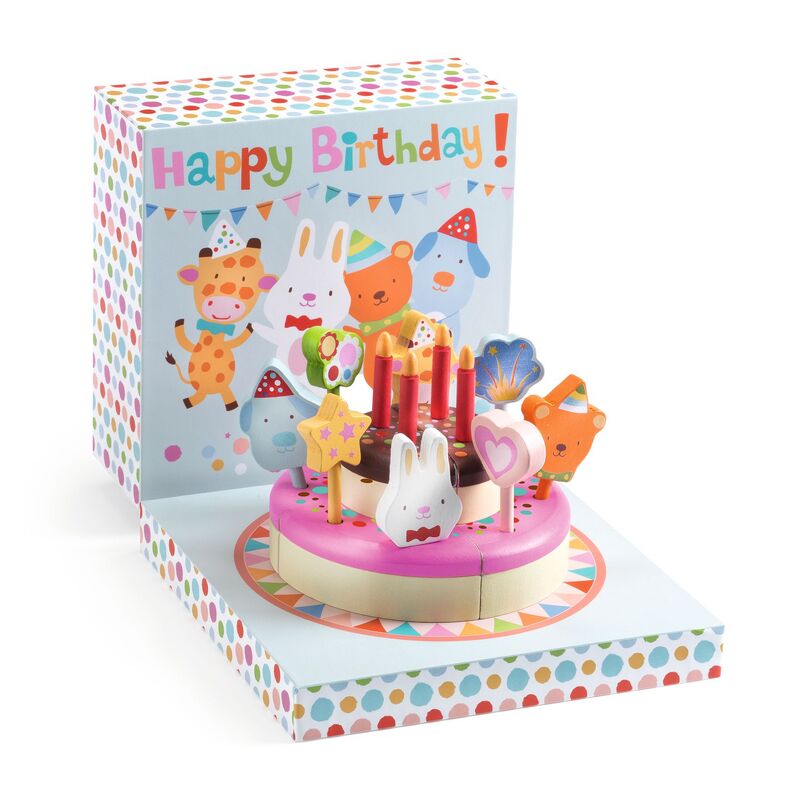 Djeco - Wooden Happy Birthday Cake & Candles Set (16pc)