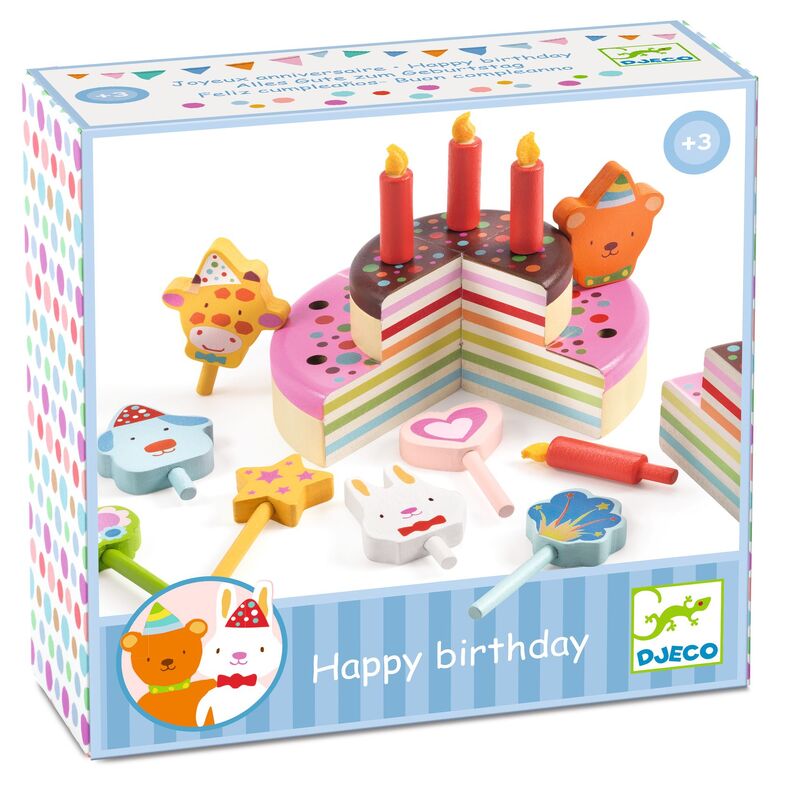 Djeco - Wooden Happy Birthday Cake & Candles Set (16pc)