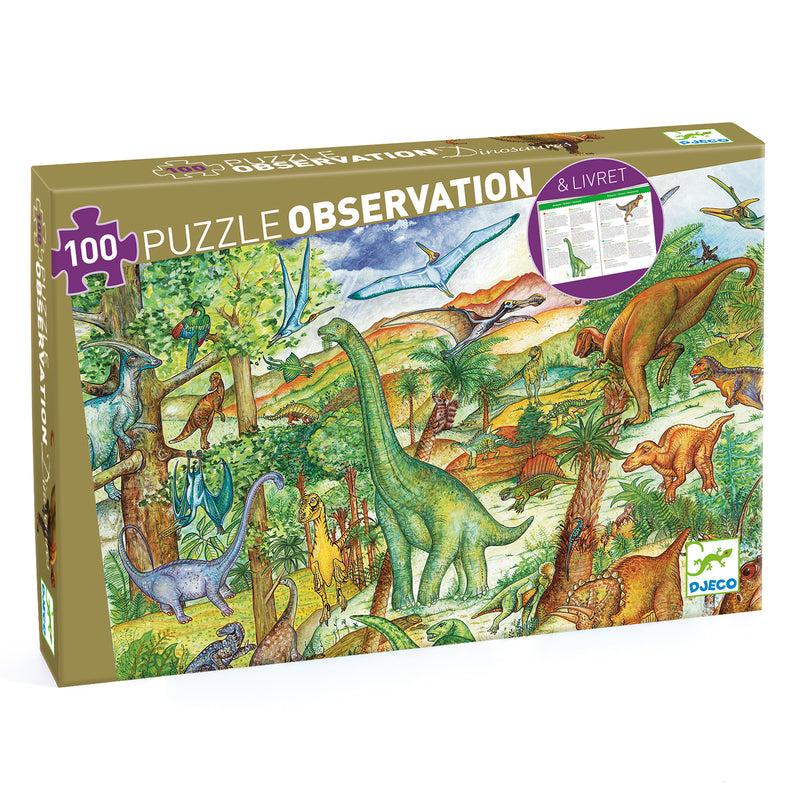 Djeco - Dinosaurs - 100pc Observation Puzzle & Booklet