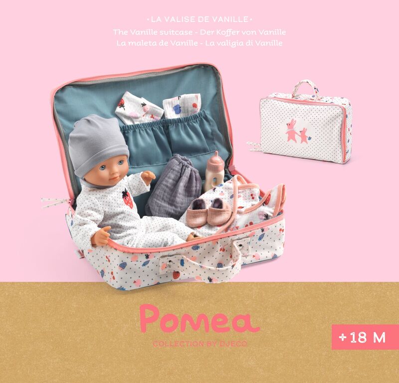 Djeco - Baby Pomea Doll & Suitcase Playset