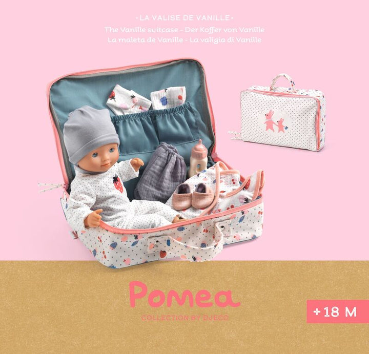 Djeco - Baby Pomea Doll & Suitcase Playset