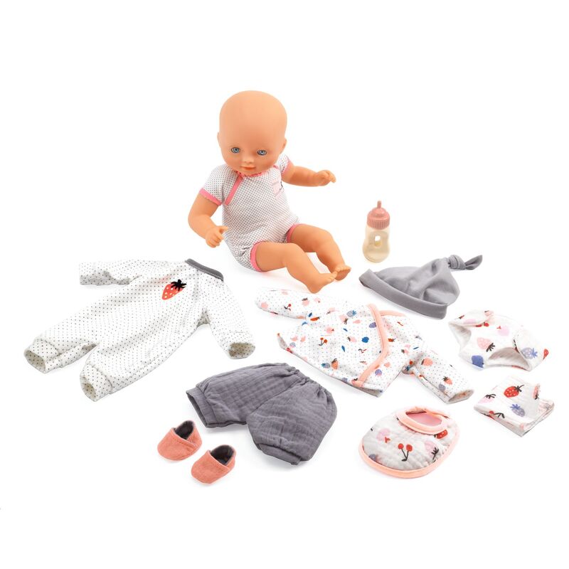 Djeco - Baby Pomea Doll & Suitcase Playset