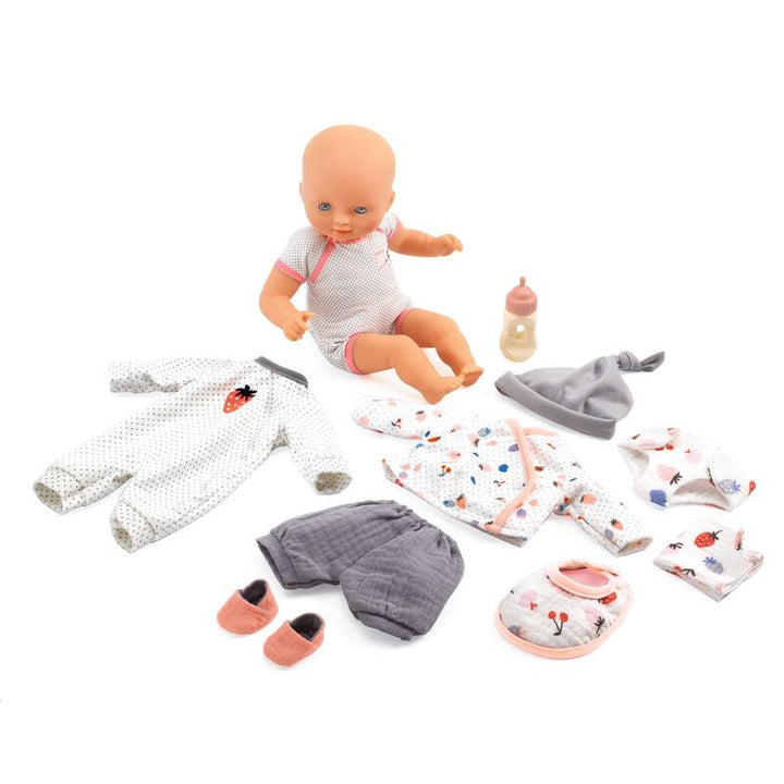Djeco - Baby Pomea Doll & Suitcase Playset
