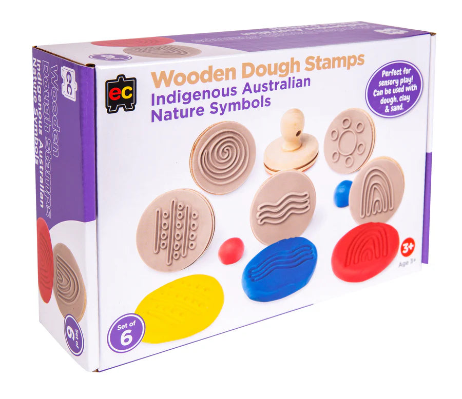 Wooden Dough Stamps - Indigenous Australian Nature Symbols (Set of 6)