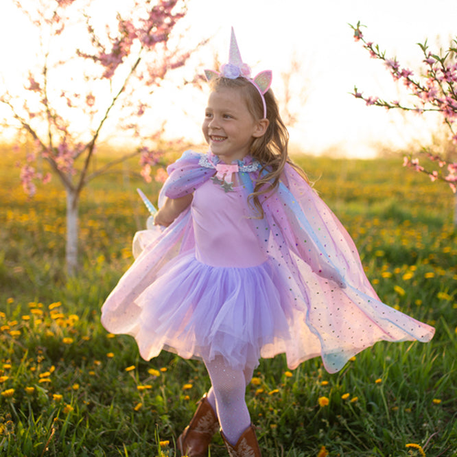 Great Pretenders - Rainbow Unicorn Cape & Headband (Size 4-6)