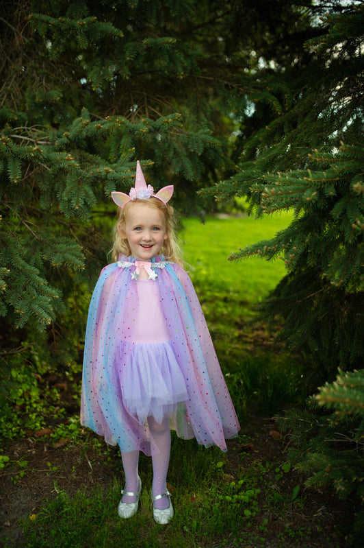 Great Pretenders - Rainbow Unicorn Cape & Headband (Size 4-6)