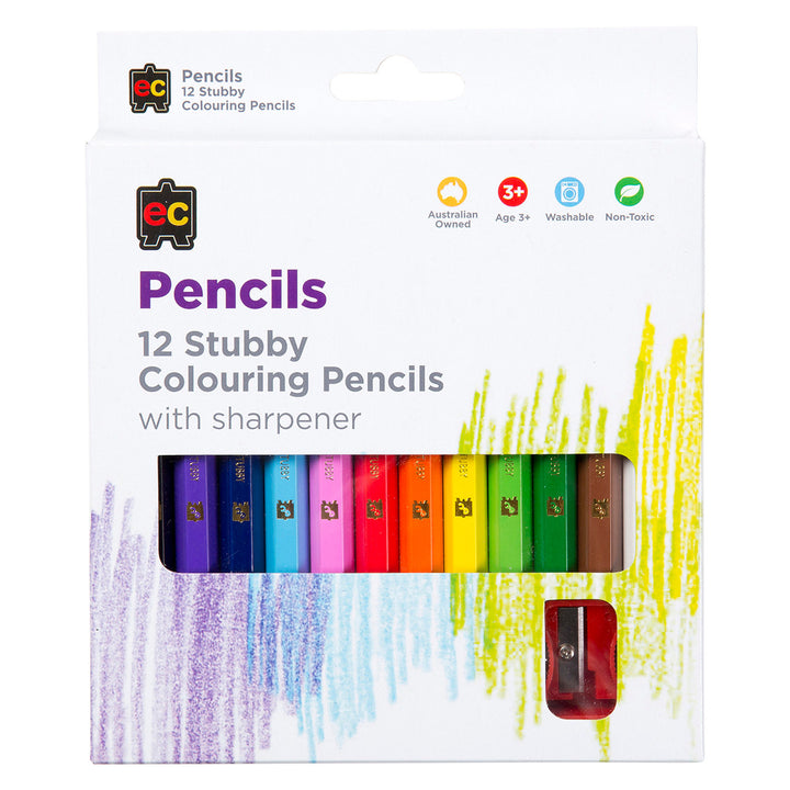 EC - Jumbo Stubby Colouring Pencils & Sharpener (12pk)