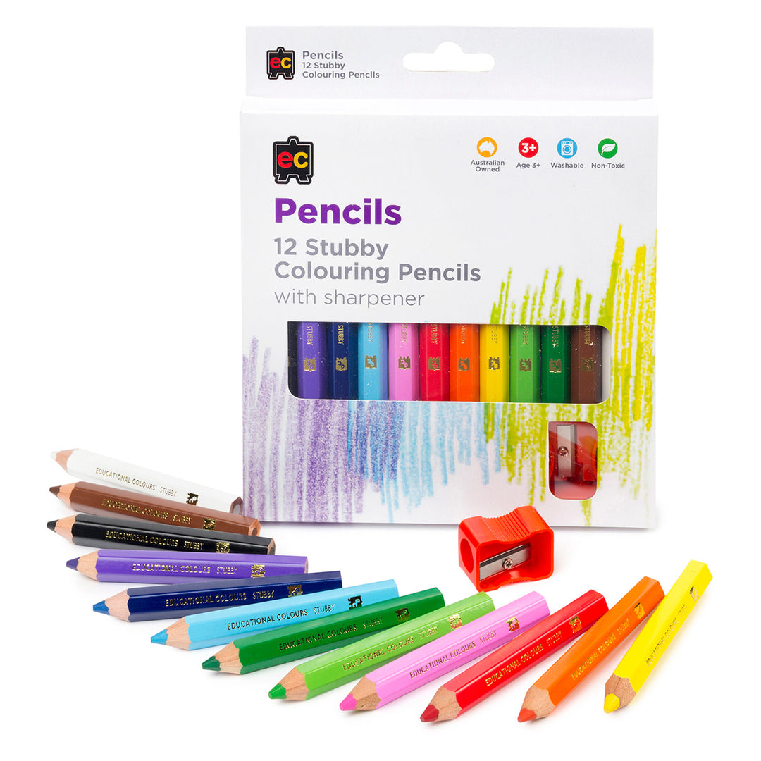 EC - Jumbo Stubby Colouring Pencils & Sharpener (12pk)