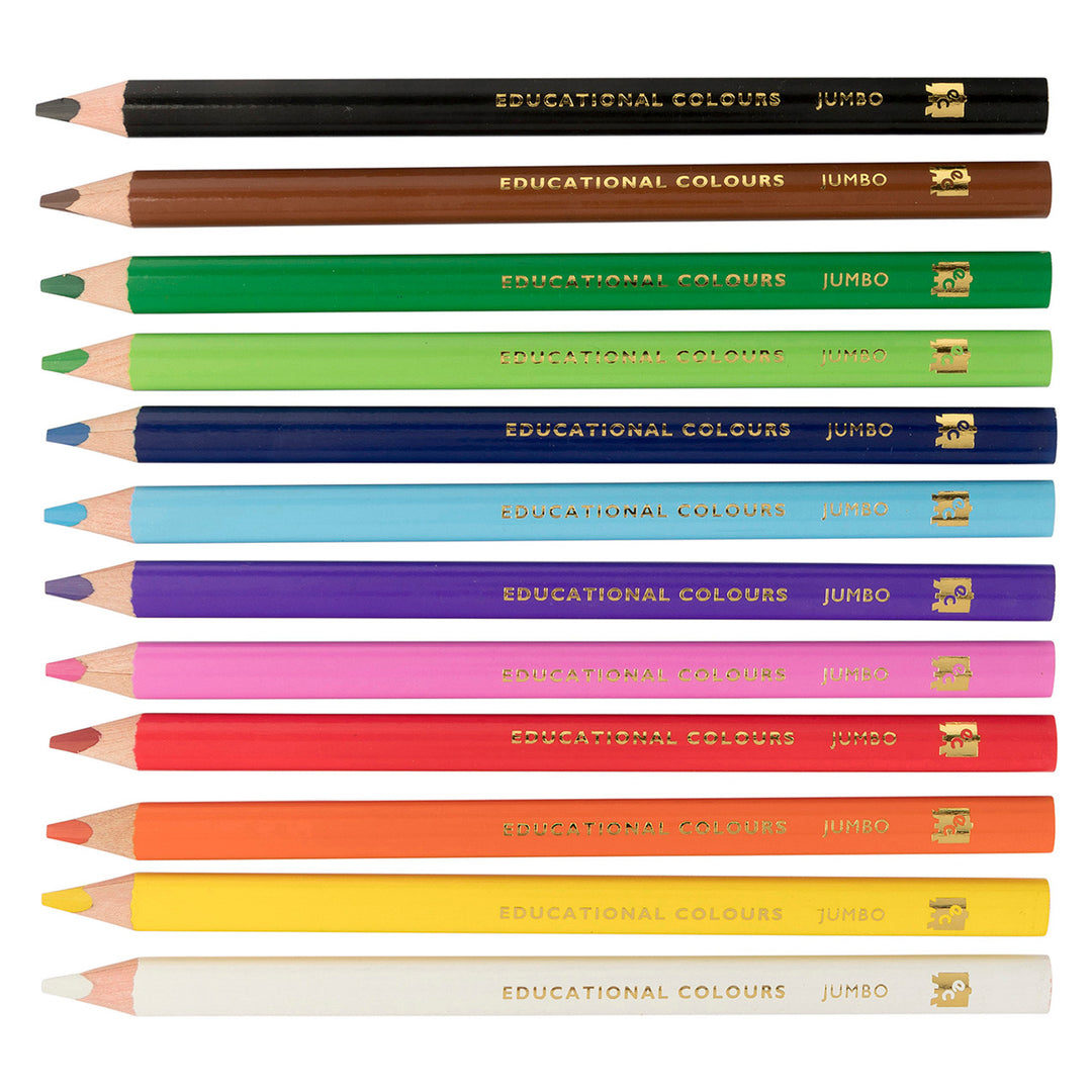 EC - Jumbo Triangular Colouring Pencils & Sharpener (12pk)