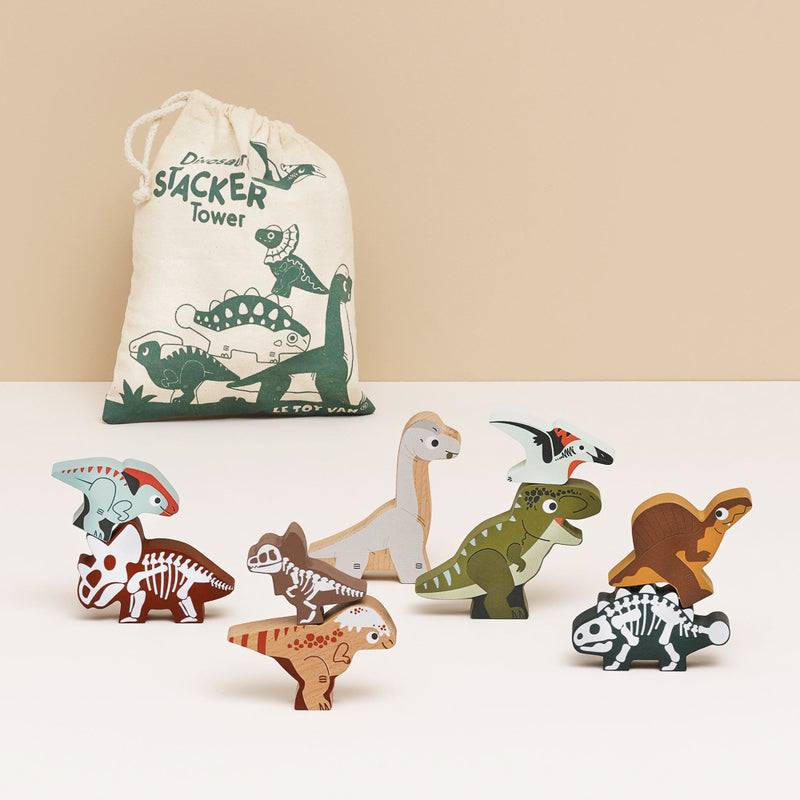 Le Toy Van - Wooden Jurassic Stacking Dinosaurs & Bag