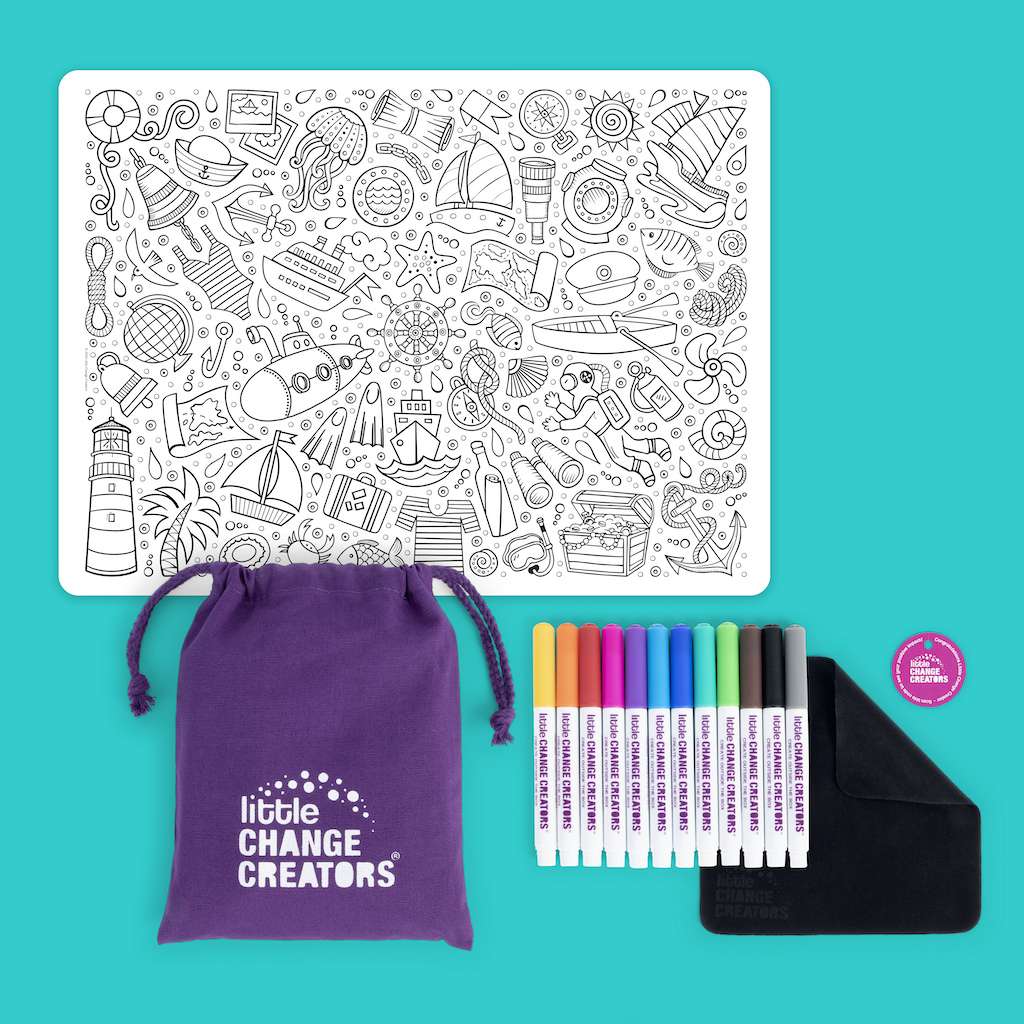 Little Change Creators - LARGE Reusable Silicone Colouring Set - Seaside
