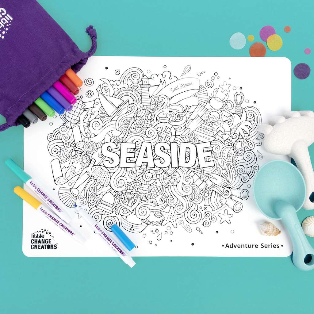 Little Change Creators - LARGE Reusable Silicone Colouring Set - Seaside