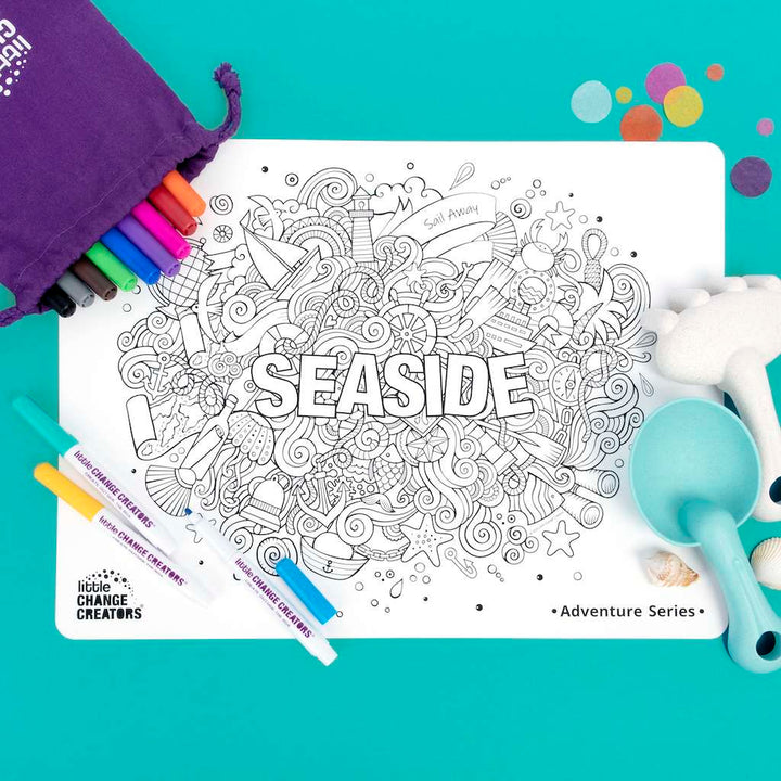 Little Change Creators - LARGE Reusable Silicone Colouring Set - Seaside
