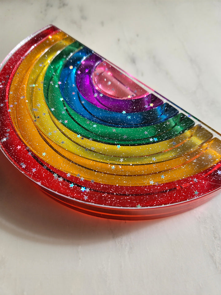 Lucite Stacking Rainbow & Glitter Arch Platform Set
