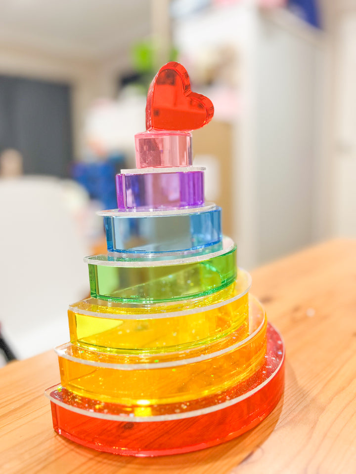Lucite Stacking Rainbow & Glitter Arch Platform Set