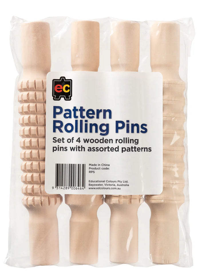 Wooden Pattern Rolling Pins (Set of 4)