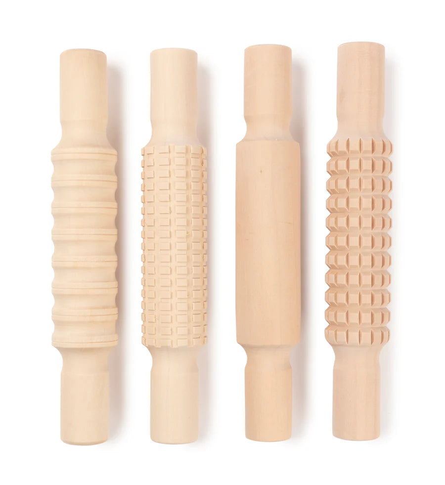 Wooden Pattern Rolling Pins (Set of 4)