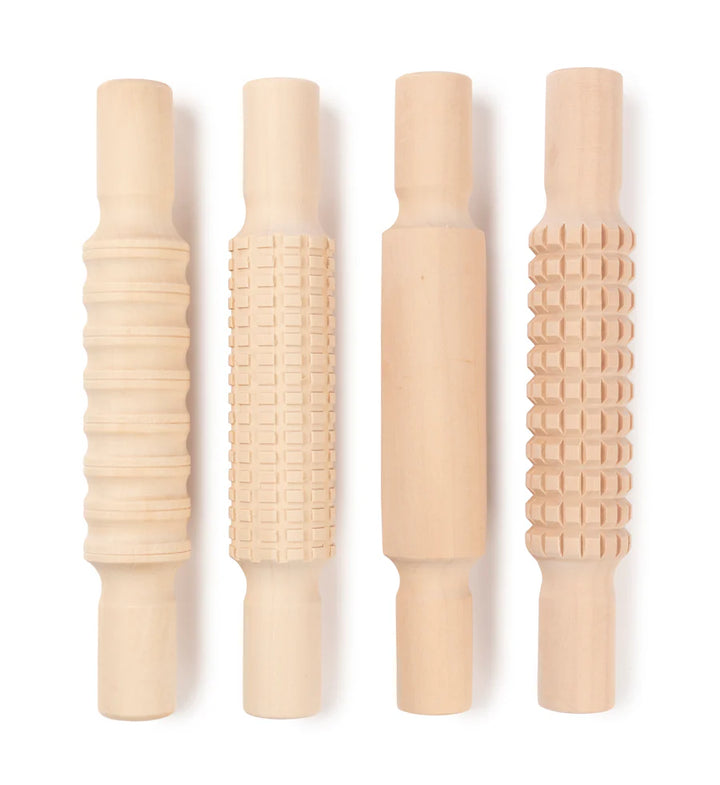 Wooden Pattern Rolling Pins (Set of 4)
