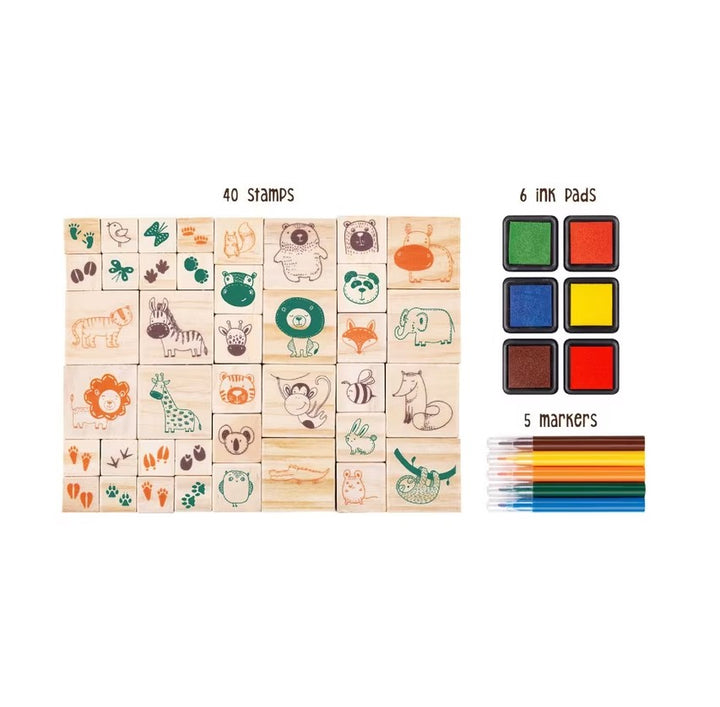 EC - Wooden Stamp Set - All About Animals (51pc)