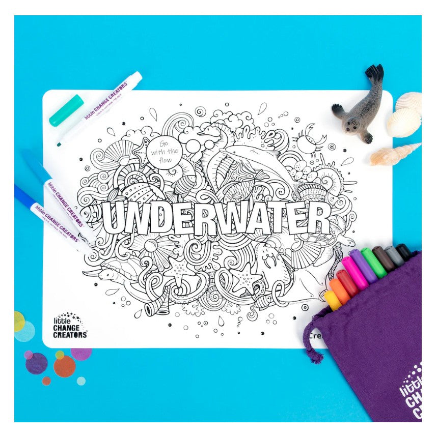 Little Change Creators - LARGE Reusable Silicone Colouring Set - Underwater
