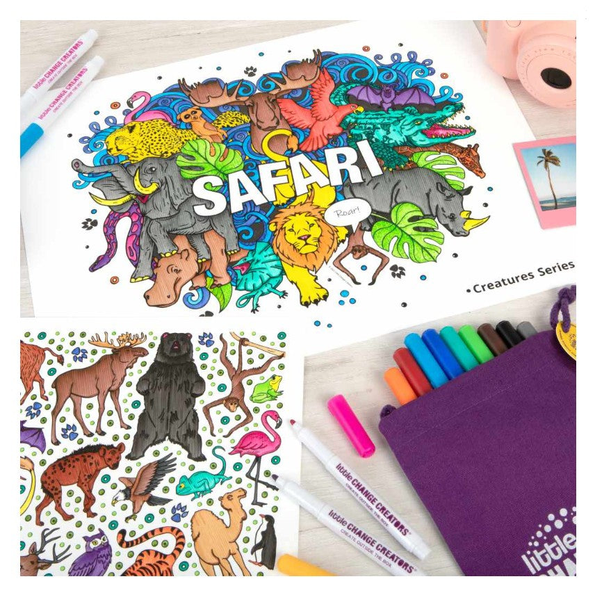Little Change Creators - LARGE Reusable Silicone Colouring Set - Safari