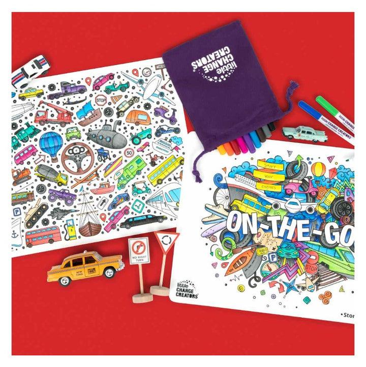 Little Change Creators - LARGE Reusable Silicone Colouring Set - On The Go