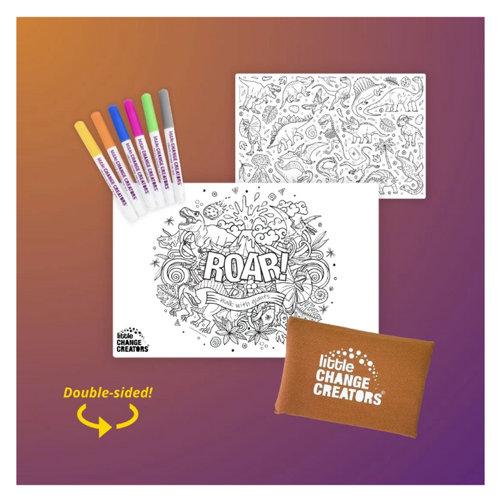 Little Change Creators - SMALL Reusable Silicone Colouring Set - Dino Roar