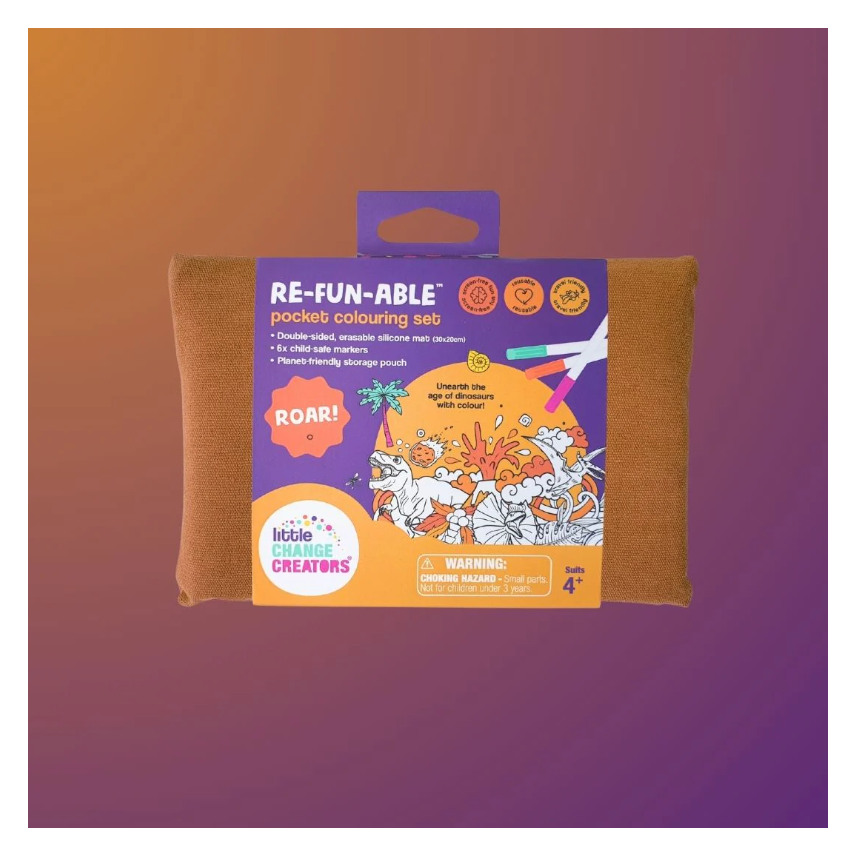 Little Change Creators - SMALL Reusable Silicone Colouring Set - Dino Roar