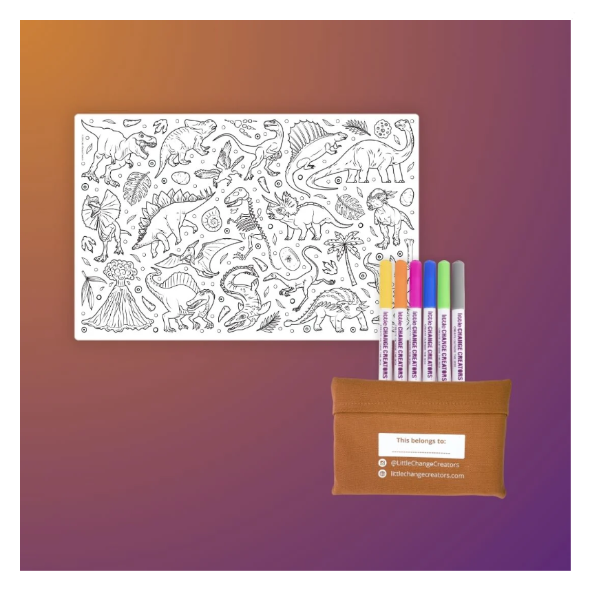 Little Change Creators - SMALL Reusable Silicone Colouring Set - Dino Roar