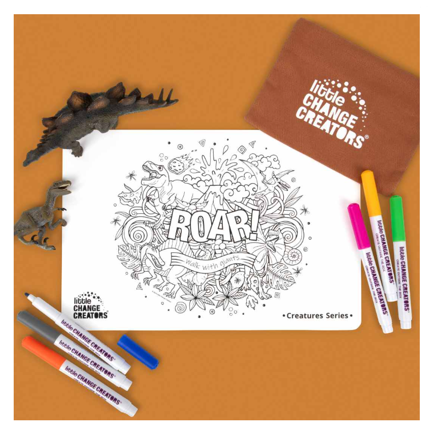 Little Change Creators - SMALL Reusable Silicone Colouring Set - Dino Roar