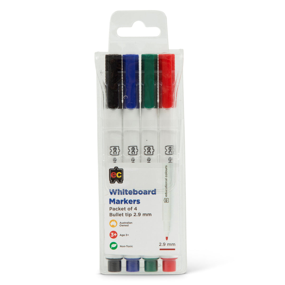 EC - Whiteboard Marker - Thin Bullet Tip 2.9mm (4pk)