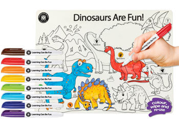 Colour-In Dinosaurs - Reusable Silicone Mat & Markers Set