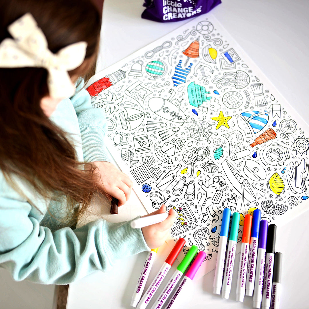 Little Change Creators - LARGE Reusable Silicone Colouring Set - Seaside