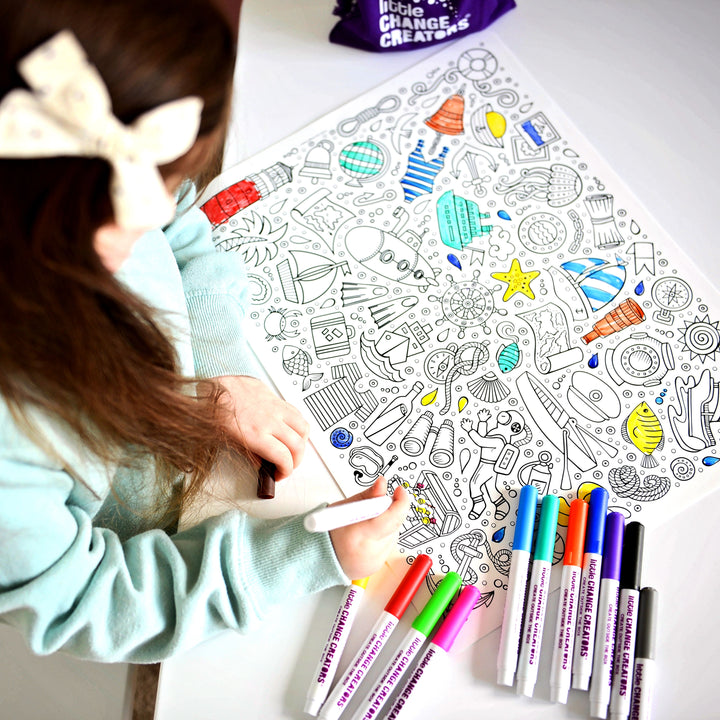 Little Change Creators - LARGE Reusable Silicone Colouring Set - Seaside